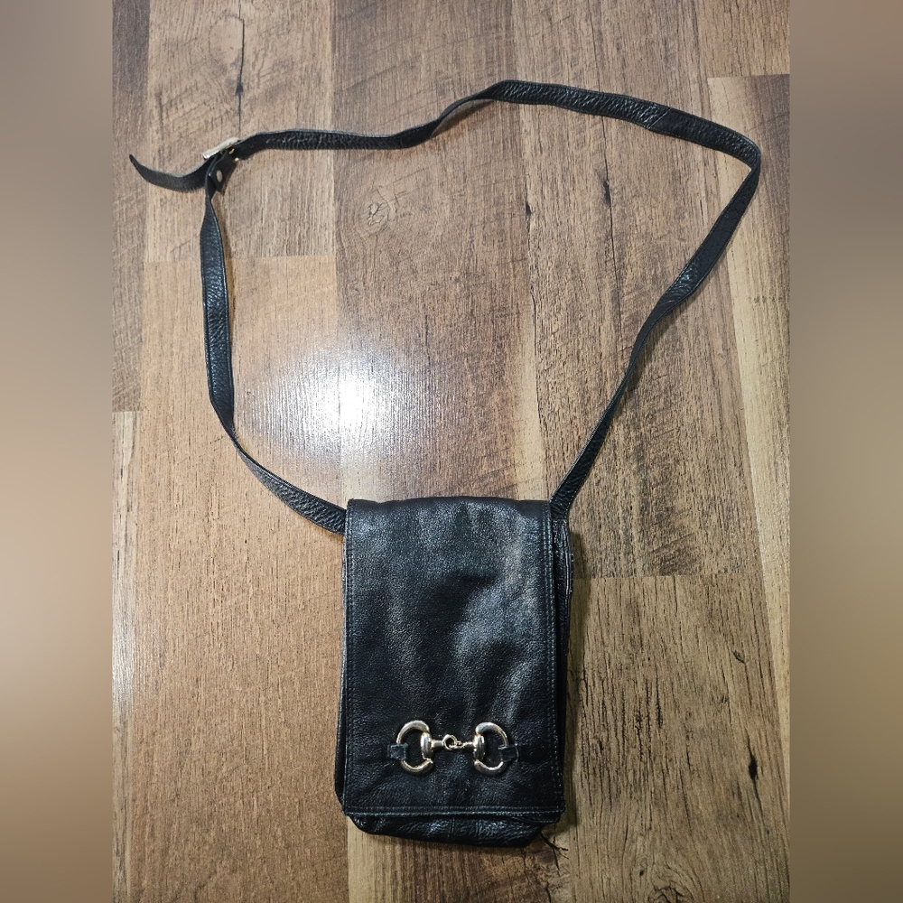 Vintage Black Leather Crossbody Bag